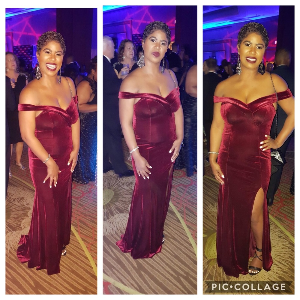 Burgundy Off-Shoulder Formal Floor Length Gown